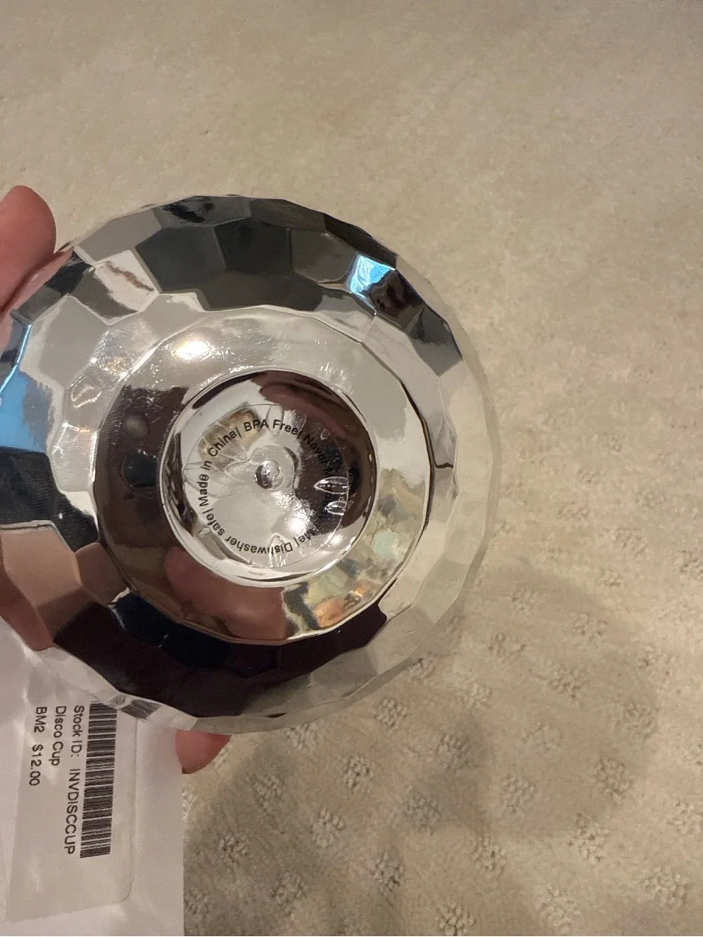 Disco Ball Party Cup Tumbler with Straw Silver Mirror Drink Cup NWT